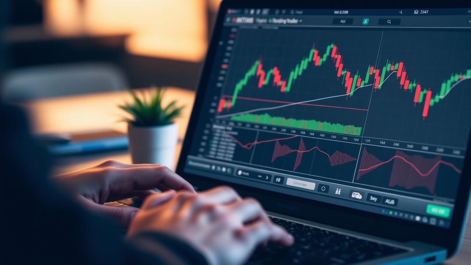 Trader using a browser-based platform on a laptop